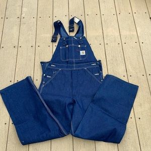 NWT CARHARTT Mens Bib Overalls Carpenter Blue Jean Denim Size 30x30